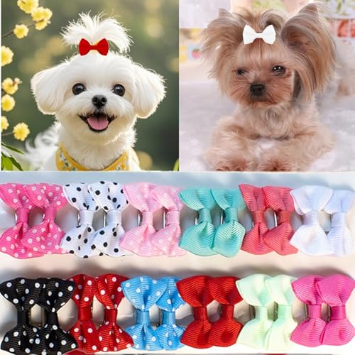 cuhair Haarschleifen für Hunde, klein, handgefertigt, Haar-Accessoires, Schleife, für Hunde, Katzen, Kätzchen, Kaninchen, Teddy, Pudel, Yorkshire, Malteser, Hundepflege-Zubehör, 24 Stück (E)