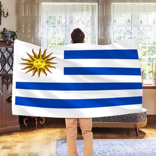 Image of Ahfulife Uruguay Flag 3x5 Ft, 1 Pc Large Uruguayan National Flags for Outdoor Indoor, Double Sided with Brass Eyelets for World Cup, Party, Garden, Bar, Street Decor