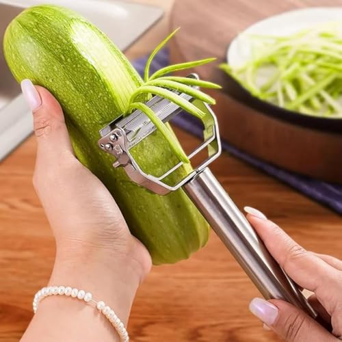 Image of TEKCOOL 2-in-1 Multi-Functional Julienne Peeler for Salad | Stainless Steel Peeler for Vegetables & Fruits | Potato, Carrot & Cucumber Cutter | Salad Slicer with Serrated Blades (17x8x1.3cm)