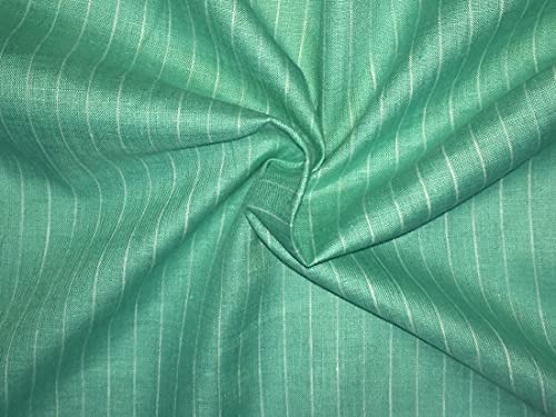 Tissu 100 % lin 60s haut de gamme rayé vert et ivoire pour confection élégante au mètre
