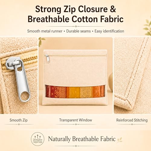 Image of EIGHTIZ (Pack of 10) Saree Covers for Wardrobe Transparent Clothes Storage Bags for Saree, Blouse, Dress, Multipurpose Non-Woven Zip Pouch Organizer,Travelling Storage (16 x 14 in,Beige)