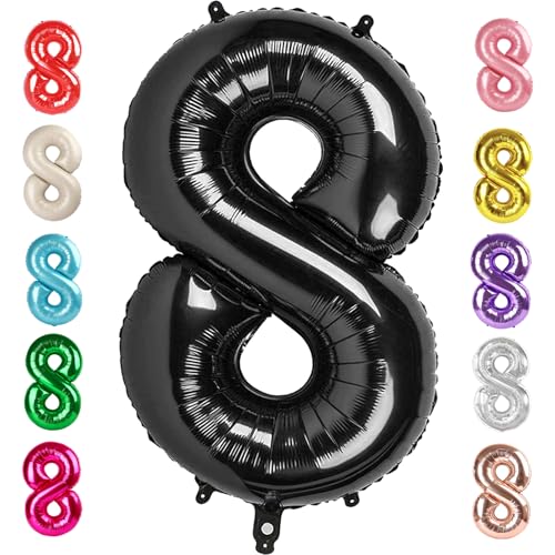 Image of 8 Balloon Numbers Birthday Decorations, 40In Black Balloons for Men Women | Eye-catching Appearance, Perfect Decorative Centerpieces, Convenient Self-sealing Structure, Widely for Various Occasions
