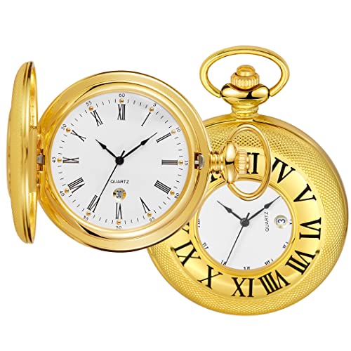 Image of Hollow Roman Digital Pocket Watch Cover for Men, Calendar Roman Dial Men's Pocket Watch with Chain