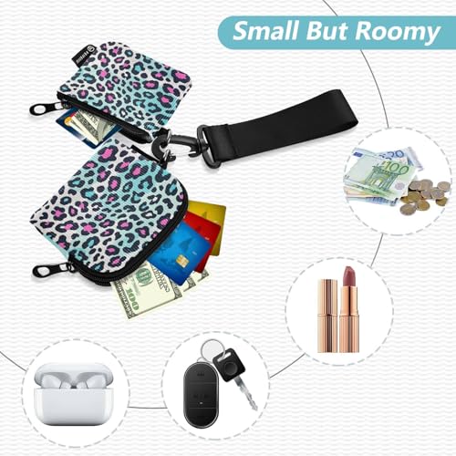Cheetah Fur Skin Colorful Women's Change Wallet Card Cases Large Capacity Change Purse Key Holder with Wristlet Strap for Woman 2 Packs2