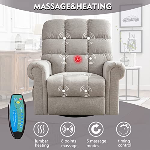Anj Oversized Rocker Recliner Chair With Massage And Heat, Manual Overstuffed Swivel Recliners For Big Man, Large Glider Rocking Reclining Chairs For Living Room, Cream White #TOP4