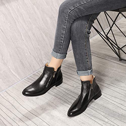 Image of Mona flying Womens Leather Ankle Boots Dual Zippers Low Heel Short Booties