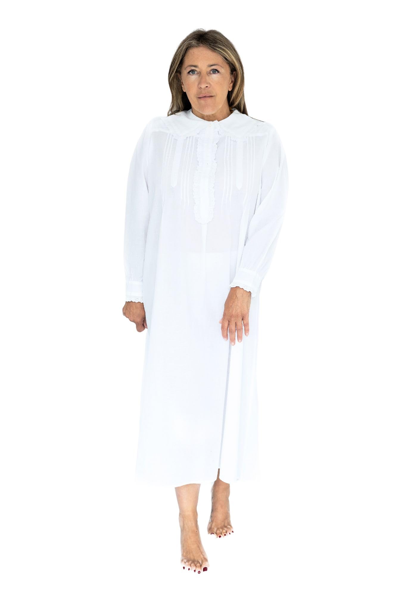 Lunn Antiques Women's White Cotton Victorian Nightdress | One Size, Long Sleeves