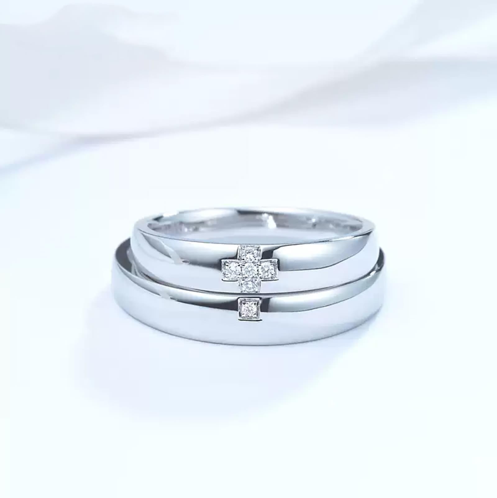 Alliances en or blanc 750 18 carats - Créées en laboratoire - Diamant classique - Taille 56 (17,8)