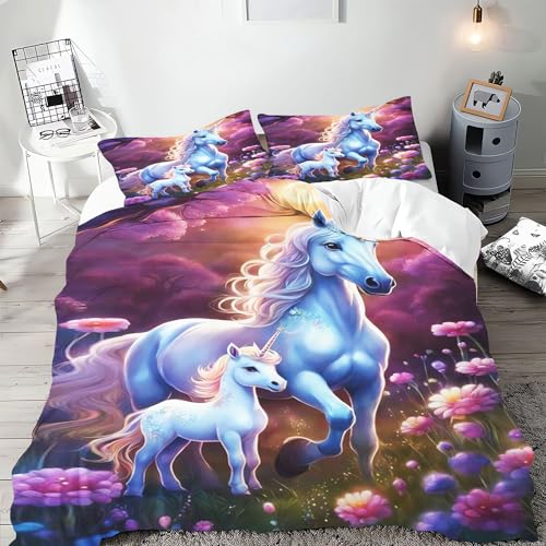 SMchwbc Pferde Bettwäsche 135x200 Pferd Mädchen Kinder Pferdebettwäsche Pferde Bettbezug Set Weiche Mikrofaser Pferde Bettwäsche Set Mit...