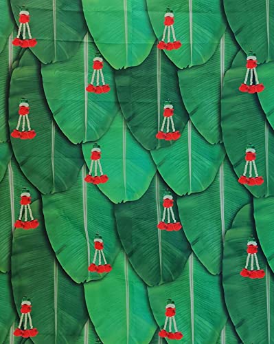 Image of ZEONELYMART Banana Leaf backdrops Cloth with red Flowers for decorationss 10x8 feet | Pooja Backdrop Decorations Cloth| Decoration Clothes for Background