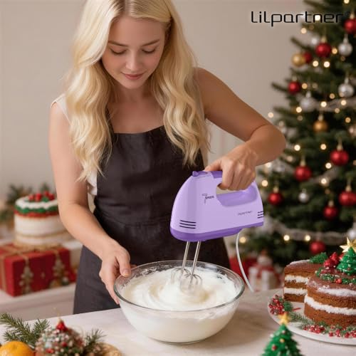 Image of LILPARTNER Hand Mixer Electric, Ultra Power Kitchen Hand Mixer With 7-Speed & 5 Stainless Steel Accessories for Whipping Dough, Cream, Cake, Dishwasher Safe, Light Purple