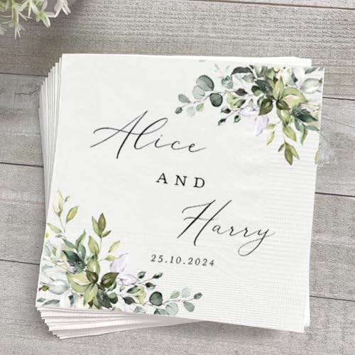 Personalized Wedding Cocktail Napkins Custom Bridal Shower Napkins Weddings Decorations Dinner Paper Custom Printed Cocktail Napkin Couple Name Napkins Engagement Party Decorations
