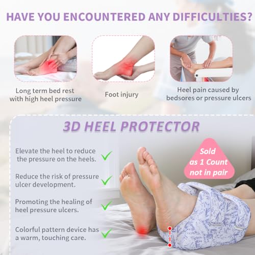 Image of 3D Heel Protector to Elevation Foot for Pressure Sores-1PC | Ankle Pillow Cushion for Bed Sores or Heel Pain Relief,Suitable for Elderly or Bedridden (Purple Bamboo Pattern)
