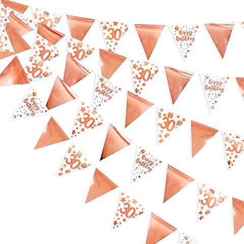 40Ft Rose Gold 30th Happy Birthday Banner Bunting Triangle Flag Pennant Garland for Womens 30th Birthday Decorations Cheers to 30 Years Dirty Thirty 30 & Fabulous Birthday Party Sign Decor Cover