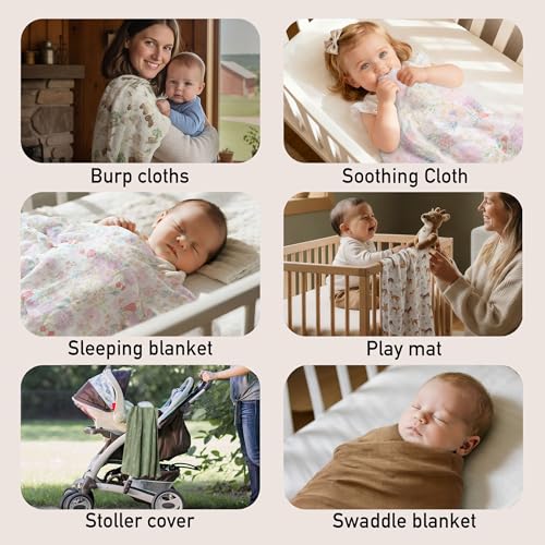 Image of GLLQUEN BABY Muslin Swaddle Blankets 2Pk Receiving Blanket Large 35 inch x 40 inch | Soft Cotton Baby Blankets for Girls Boys Breathable Nursery Swaddles for Newborns, Baby Essentials Shower Gift, Barn Prelude