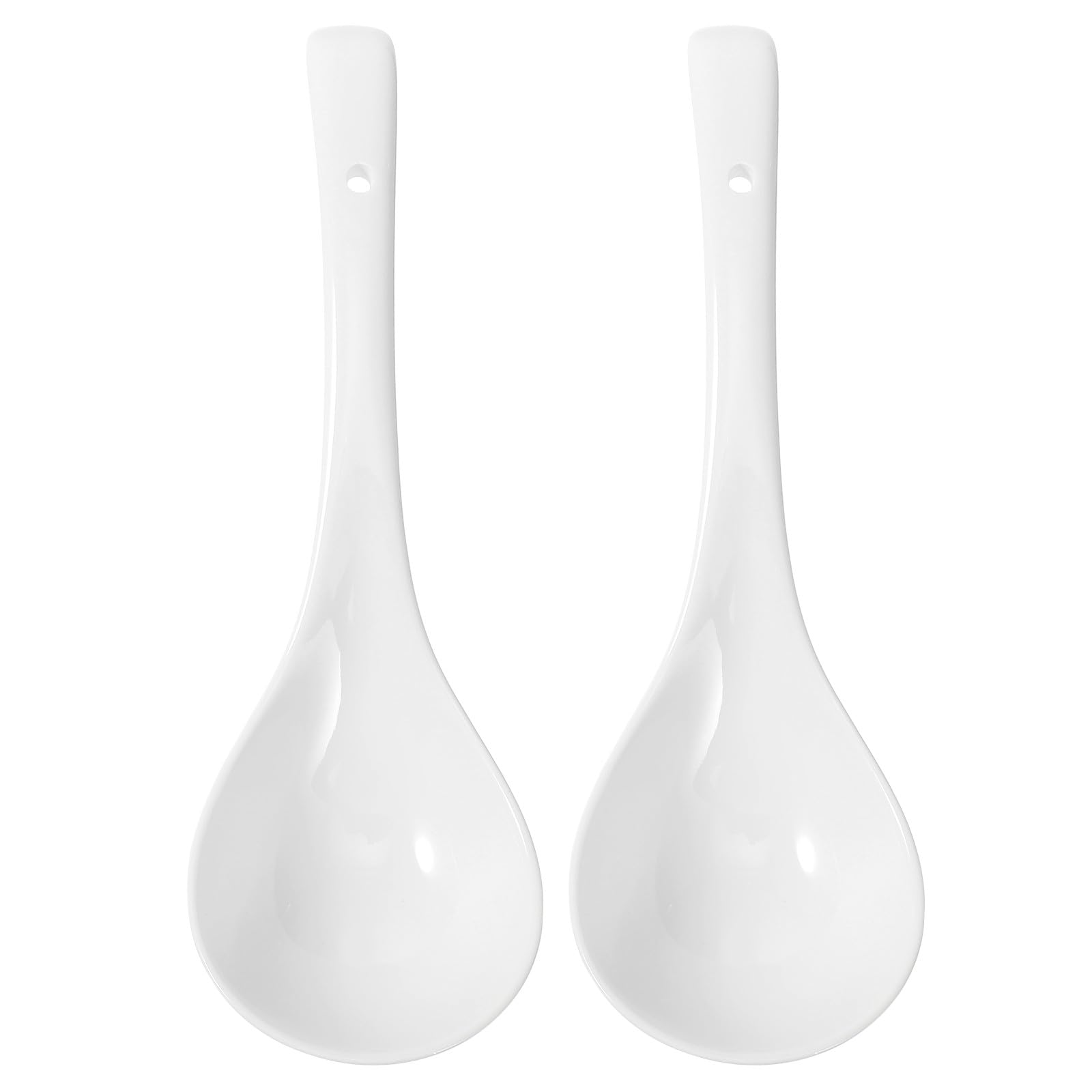Sosoport Set de 2 Cuillères à Soupe en Céramique Blanche Manche Long et Épais, Résistantes aux Rayures, Maison Hôtels