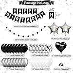 Black and White Birthday Party Decorations,Happy Birthday Decorations for Men Women Boys Girls Including Happy Birthday Banner,Fringe Curtains,Pompom Flower,Black and silver party decorations - Image 2