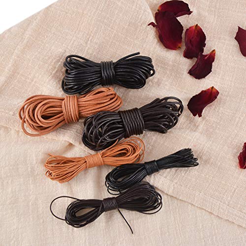 3 Rollen 5M x 1mm Lederschnur Lederband aus echt Leder, Klassik Vintage Band Faden für Armband Ketten Schmuck DIY Handwerk - Schwarz, Braun, Natur Echtlederband von SOSMAR