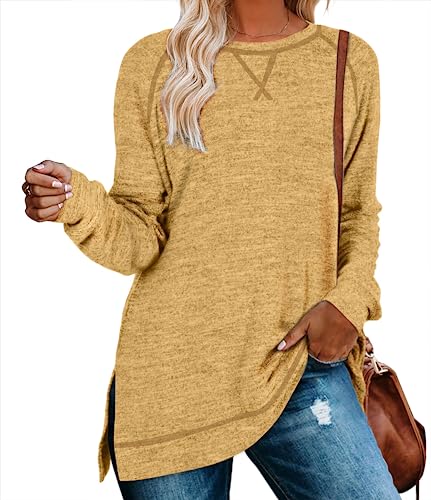 Image of Aokosor Womens Sweaters Long Sleeve Shirts Lightweight Side Split Tunic Tops for Leggings Trending Now 2023