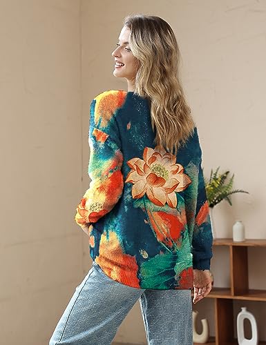 Image of YESNO Women Ugly Christmas Sweater Graphic Printed Oversized Pullover Sweaters Casual Loose Knit Tops L S01 CR171