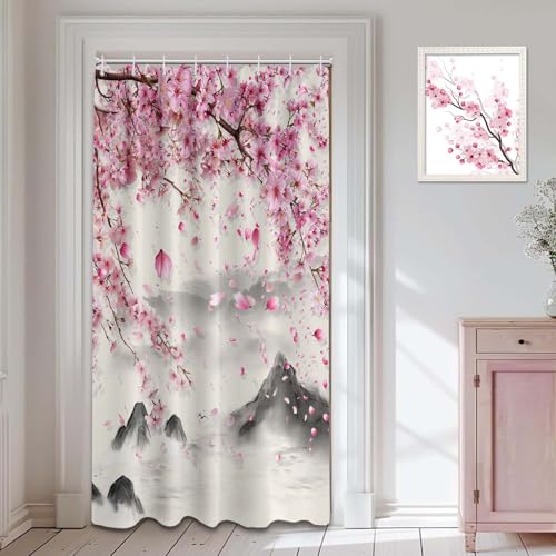 puuiui Small Stall Shower Curtain Rv Pink Cherry Blossom, 48 x 72 Inchs