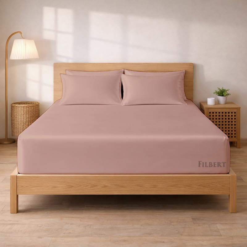 Image of Filbert - Premium Satin Fitted Bedsheet Single Bed (36x75 Inch) with 1 Pillow Cover | Hypoallergenic Breathable | Hair and Skin Friendly, Women Gift Choice|Bear Beige