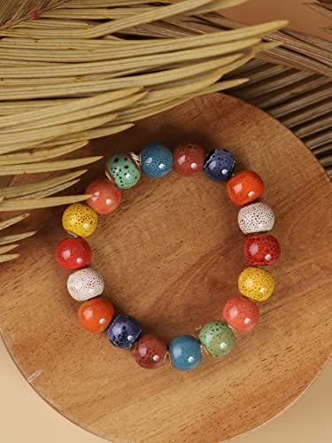 MINACHI Boho Hippie Colorful Ceramic Beads Strand Stretch Bracelet, Bohemian Summer Beach Jewelry Gift for Women3