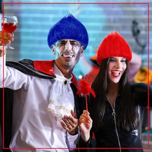 Image of Geyoga 2 Pcs Funny Wig Crazy Hair for Halloween Party,Royal Blue, Red
