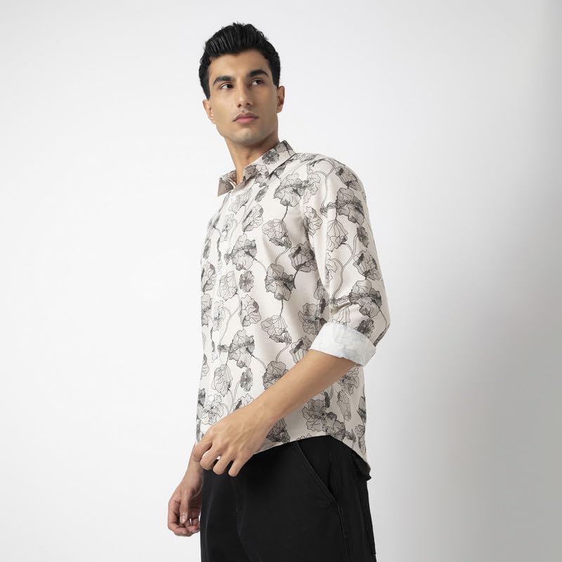 Image of MARK & ALBERT Men's Printed Full Sleeves Regular Fit Shirt Blue | 100% Cotton Stretchable Fabric