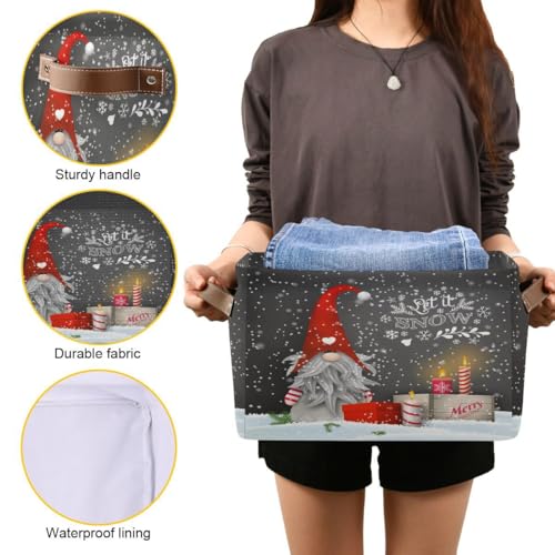 Image of Winter Gnomes Storage Basket Fabric Kitchen Baskets Let it Snow Christmas Decorations Open Home Storage Bins Boxes Foldable Organizer Bag for Toy Book Shelf Closet Baskets 16x12x8 Inches 2 Pack
