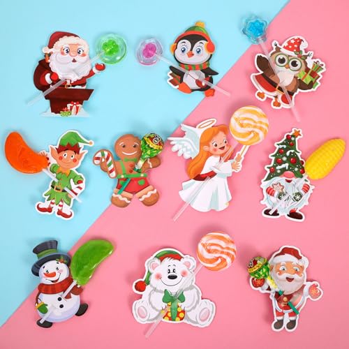 HOWAF 150pcs Navidad Pirulí Tarjetas de Papel Decoraciones, Papel Tarjetas para Navidad Pirulí Azucar Caramelo Regalo Paquete Envase Navidad Decoraciones Accesorios (10 Estilos)