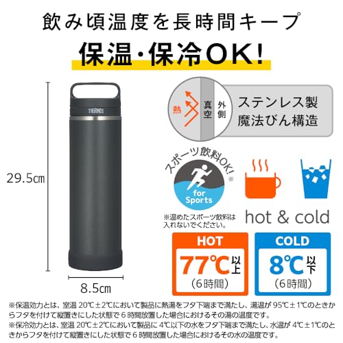 Image of THERMOS JOW-1000ID Stainless Steel Vacuum Insulated Water Bottle 1L, Double Wall Thermal Flask, Leak-Proof Wide Mouth Bottle, Keeps Drinks Hot & Cold for Long Hours, BPA Free, Lightweight, Smoky Black