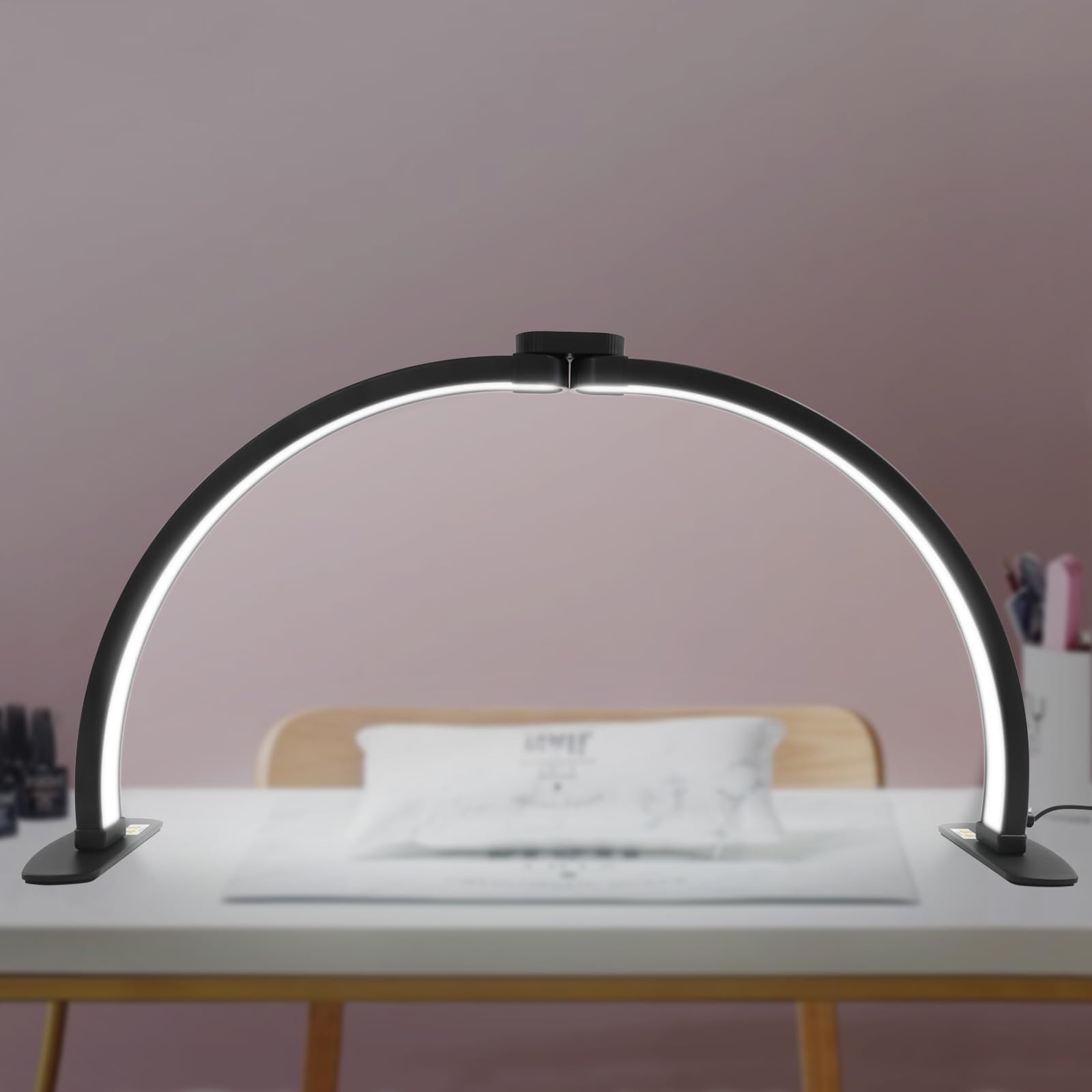 38W Halbmond Lampe für Nagel Schreibtisch (Schwarz) | Klappbar LED Nagel Schreibtisch Lampe 364 LED-Chips 10 Einstellstufen 73.8×38cm für Make-up, Maniküre usw