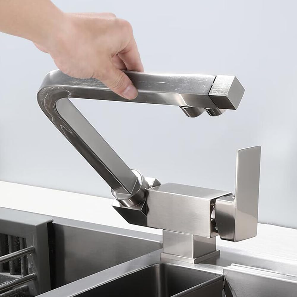 Grifo Cocina 3 Vias Osmosis Abatible Giratorio Orificio Único Latón Grifo de Cocina 3 Vias-Cepillado