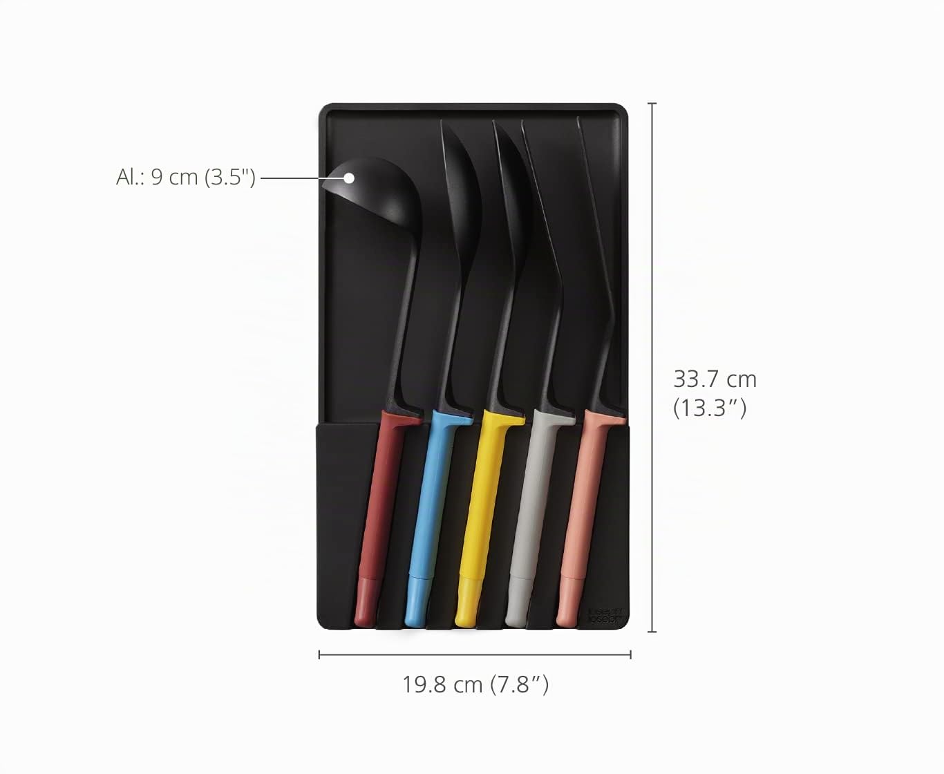Joseph Joseph Elevate Juego de utensilios de 5 piezas con bandeja de almacenamiento para cajón, multicolor