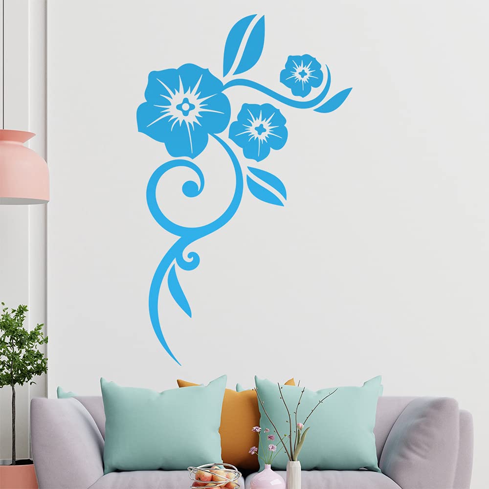 Kiwistar Adesivo Murale Fiore - 6 Pezzi, 40x9 Cm, Rimovibile, Azzurro - 3