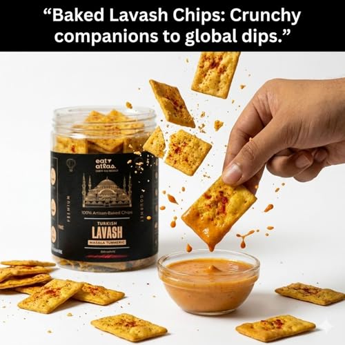 Image of Eat Atlas | Korean Cheesy Gochujang Dip (100g) + Baked Lavash Chips (85g) | Gourmet Low Calorie Snack Combo | Authentic, Ready to Eat Creamy Spread | No Preservatives | For Parties, Office, Travel