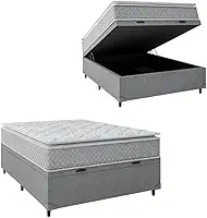 Cama Box Baú Casal Colchão Molas Ensacadas Pillow Top Perfect 138x188x74cm Cinza/branco Umaflex - Suporta até 120kg por Pessoa