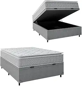 Cama Box Baú Casal Colchão Molas Ensacadas Pillow Top Perfect 138x188x74cm Cinza/branco Umaflex - Suporta até 120kg por Pessoa