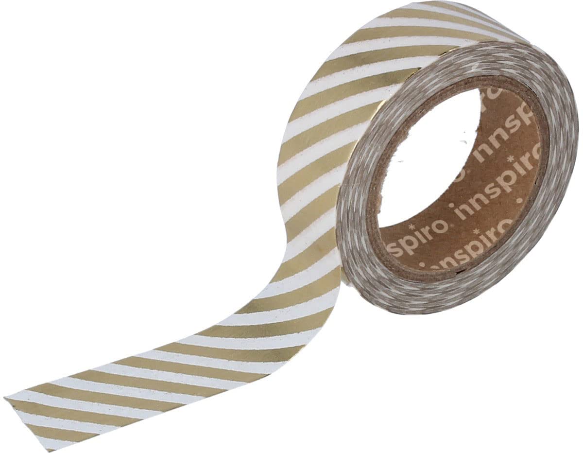 INNSPIRO Masking Tape Washi Foil Gold Lines 15 mm x 10 m Metal Series