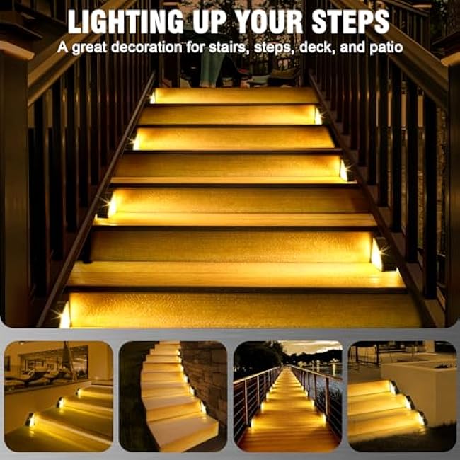 Solar Step Lights for Outside, 12-Pack LED Stair Lights Outdoor Waterproof IP65, Auto ON/Off Outdoor Deck Stair Lighting - Step Light Solar Powered for Garden Deck Backyard Patio(Warm White)