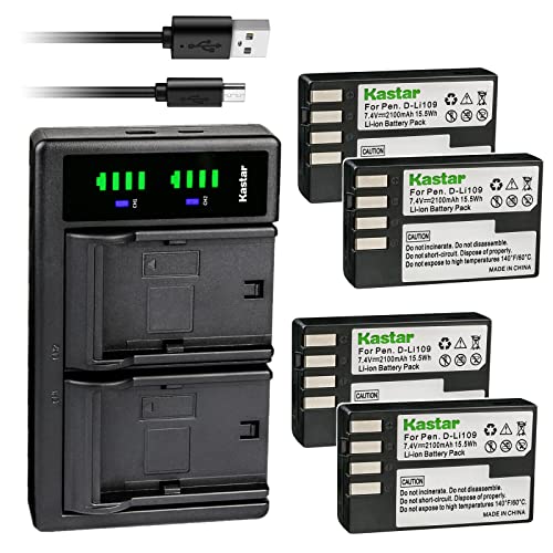 Kastar 4-Pack Dli109 Battery And Ltd2 Usb Charger Replacement For Pentax D-Li109 Battery, D-Bc109 Charger, K-R Kr, K-30 K30, K-50 K50, K-70 K70, K-500 K500, K-S1 Ks1, K-S2 Ks2, Kp, Kf Dslr Camera #TOP18