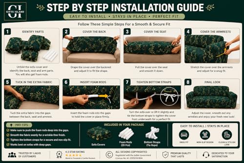 Image of Gifts Island Sofa Cover 3 Seater and 2 Seater Fully Covered Universal 5 Seater Sofa Cover Non-Slip Sticky Elastic Stretchable Sofa Set Slipcover Protector for (3+1+1 Seater) (Green Stem)