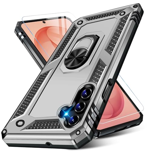 Image of for Samsung Galaxy S26 Plus Case with Screen Protector, Heavy Duty Military Grade Shockproof Rugged Protective Cover for Samsung S26 Plus Phone Case with Metal Ring Magnetic Kickstand (Silver)