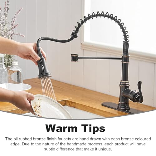 BWE Kitchen Sink Faucet with Deck Plate Single Handle Lever with Pull Down Sprayer Spring 3 Function Kitchen Faucet High Arc Farmhouse Commercial Bar Kitchen Faucets Oil Rubbed Bronze