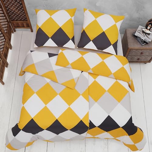 Vency Quattro Bettwäsche 135x200 4teilig Gelb - Atmungsaktiv Renforcé Bettwäsche-Set mit 2X Bettbezug + Kissenbezug 80x80 Gelb