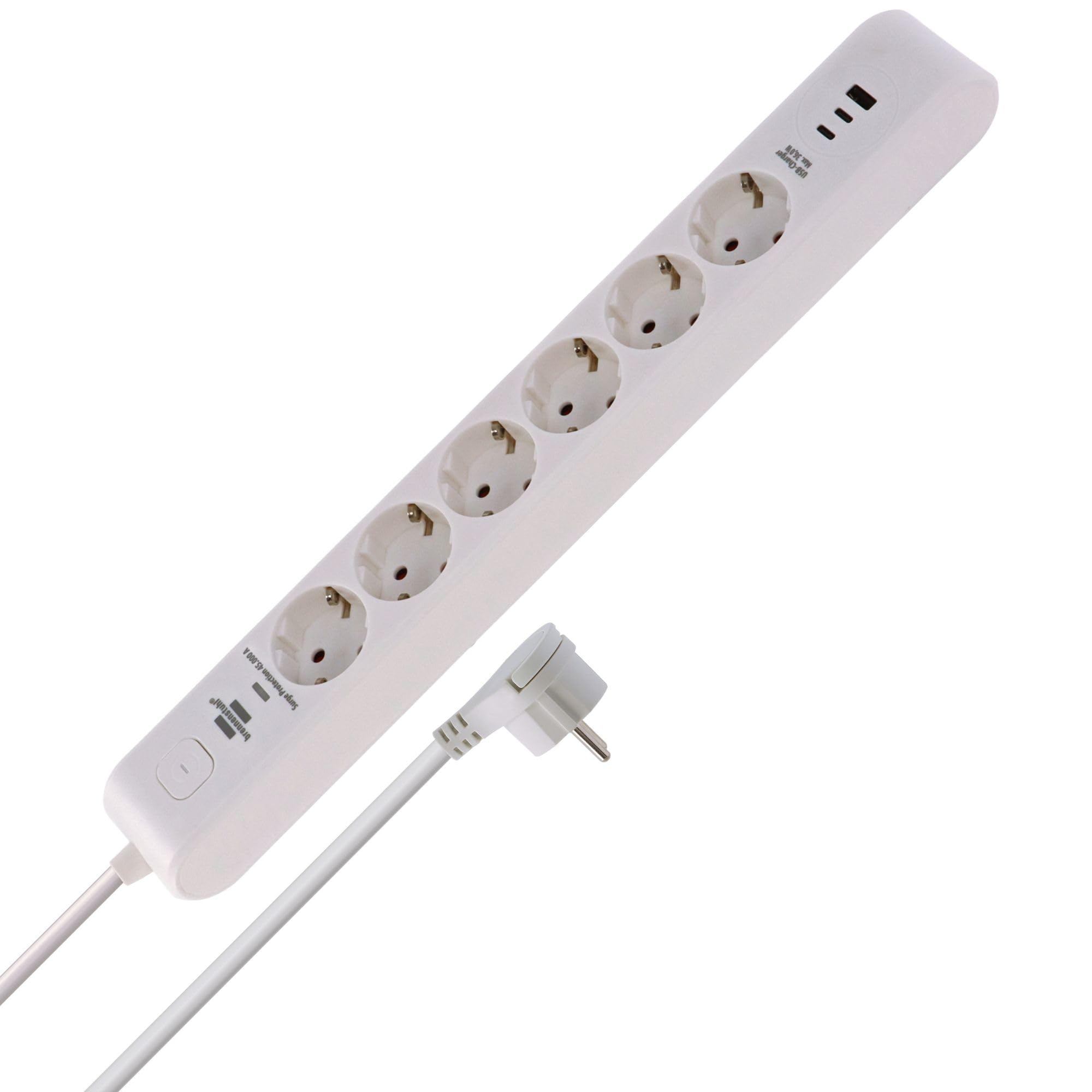 Brennenstuhl Ciabatta elettrica a 6 prese con USB e protezione da sovratensioni (presa multipla con 2 prese USB C PD 36 W per ricarica rapida e 1 USB A 36 W, interruttore, cavo da 2 m) nero (bianco)