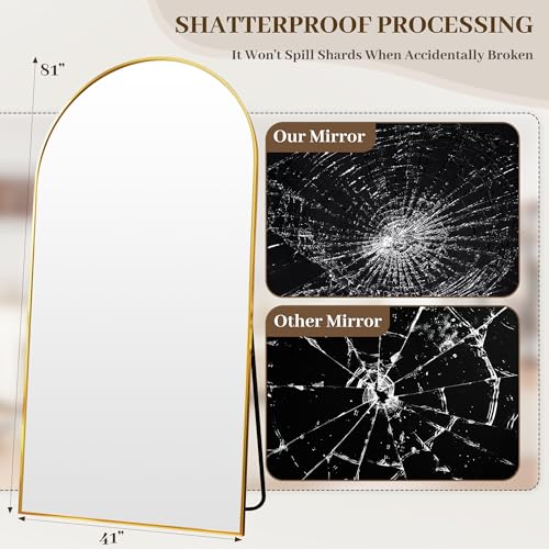 Suidia Arched Full Length Mirror, 81"x41" Floor Mirror Freestanding, Floor Standing Full Body Mirror with Stand for Bedroom, Hanging Mounted for Living Room Cloakroom, Gold