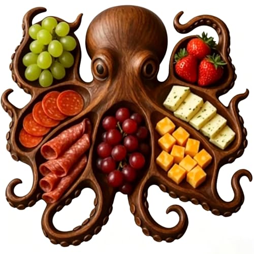 Octopus Charcuterie Platter Divided Serving Tray Novelty Snack Platter Ocean Themed Multi Compartment Design Serving Tray for Cheese Fruit Meats Appetizers (B)