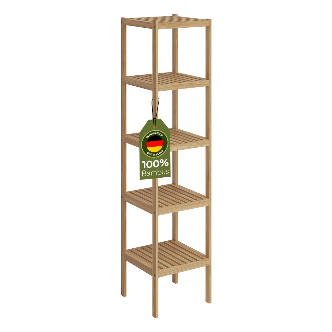 Badezimmer Regal 5-Eckregal Aus Bambus  Stehendes Standregal Fr Bad,  Kche, Wohnzimmer (30x30x110cm)